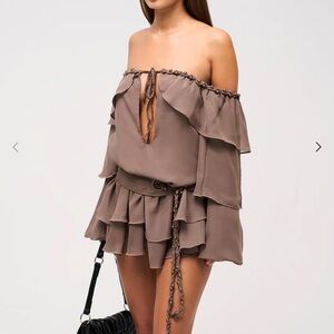 Off-Shoulder Ruffle Dress in Taupe (BRAND NEW WITH TAGS)